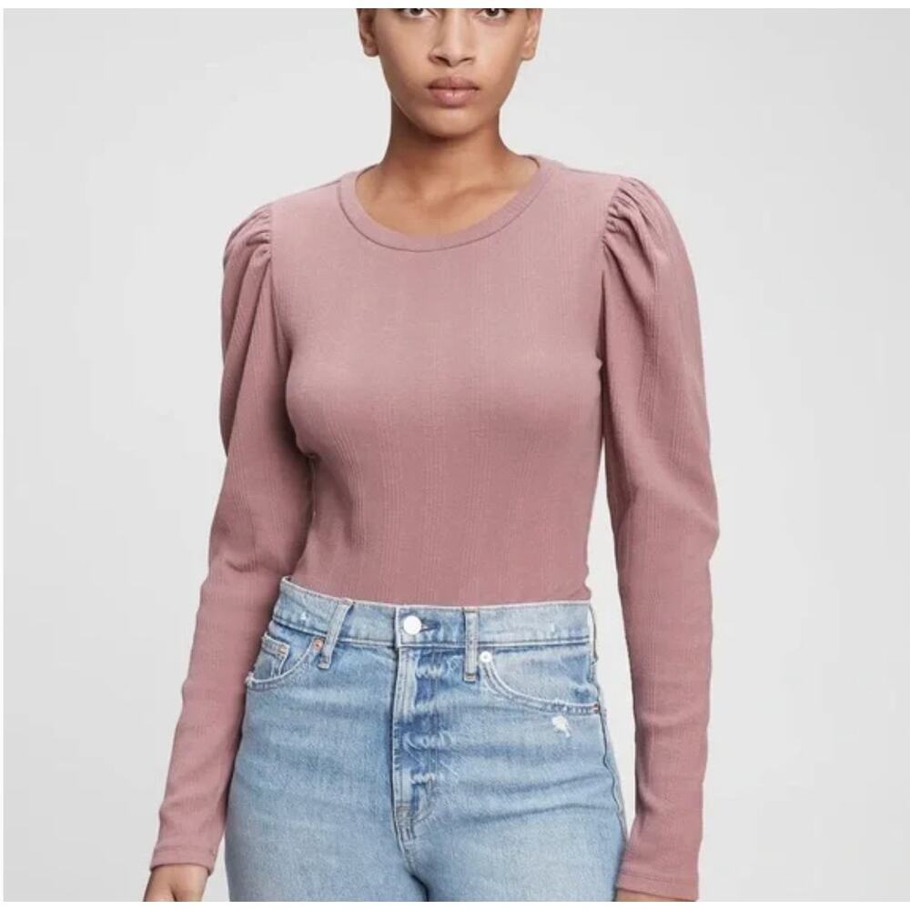 Gap Ribbed Puff Sleeve Bodysuit Small